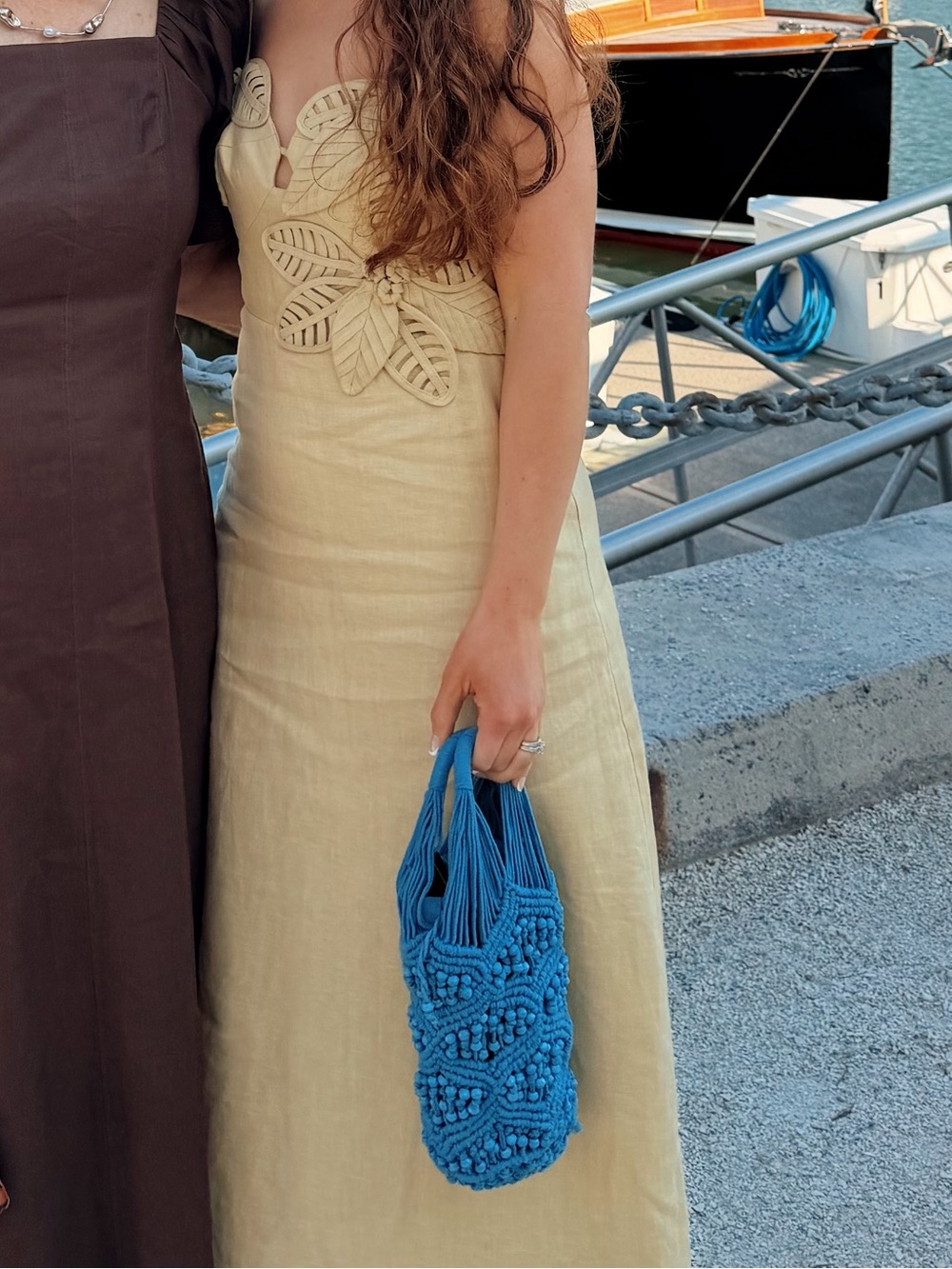 FARM Rio Yellow Midi Dress with Crochet Leaf Detail